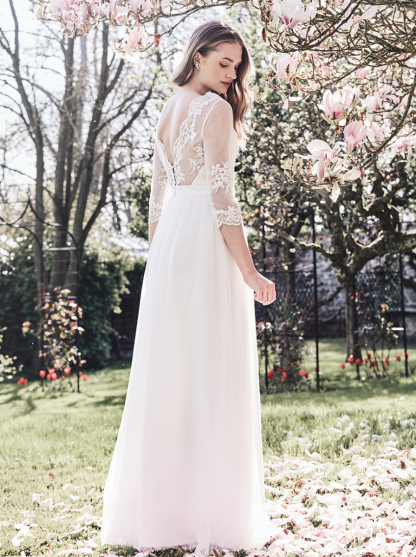 Floral Embroidered Bridal Maxi Dress in White