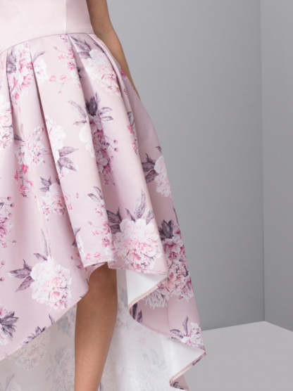 Bardot Floral Print Dip Hem Dress in Purple