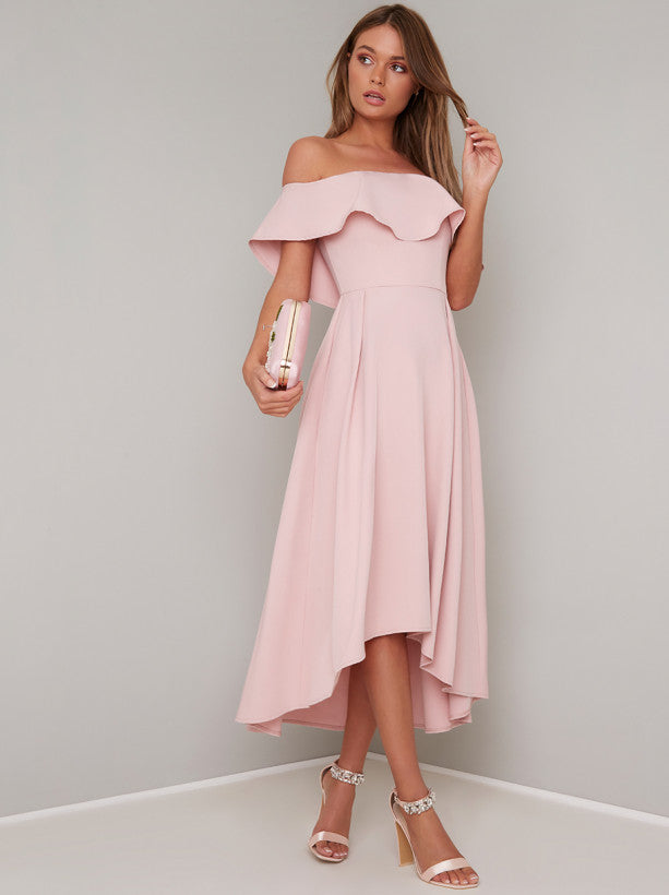 Bandeau Off the Shoulder Ruffle Midi Dress Chi Chi London