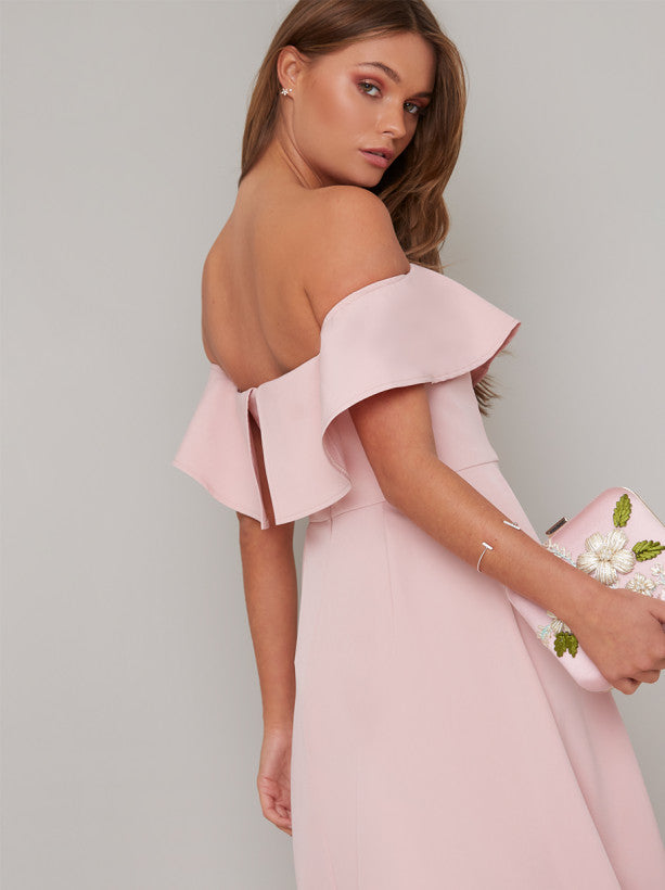 Bandeau Off the Shoulder Ruffle Midi Dress Chi Chi London