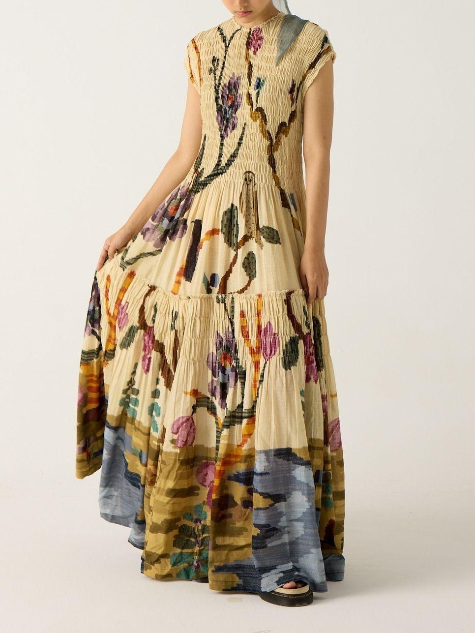 Pleated Print Maxi Dress