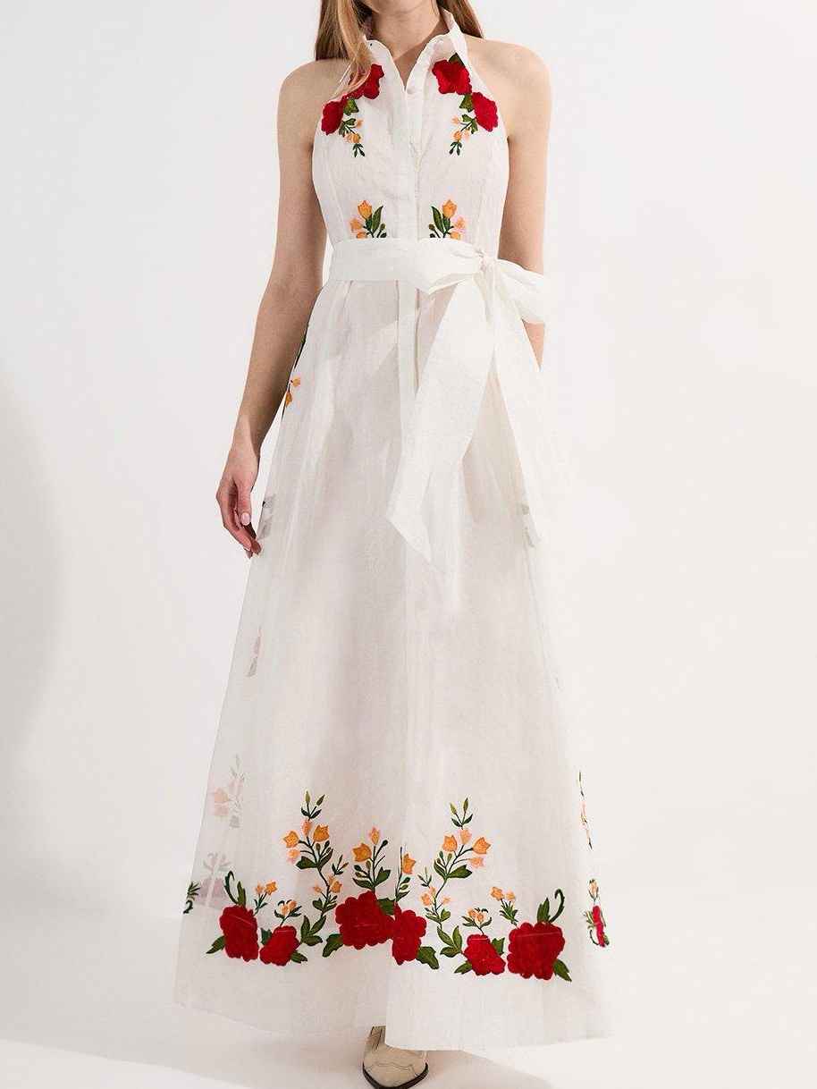 Rose Embroidered Neck Dress