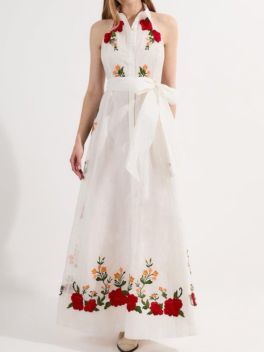 Rose Embroidered Neck Dress