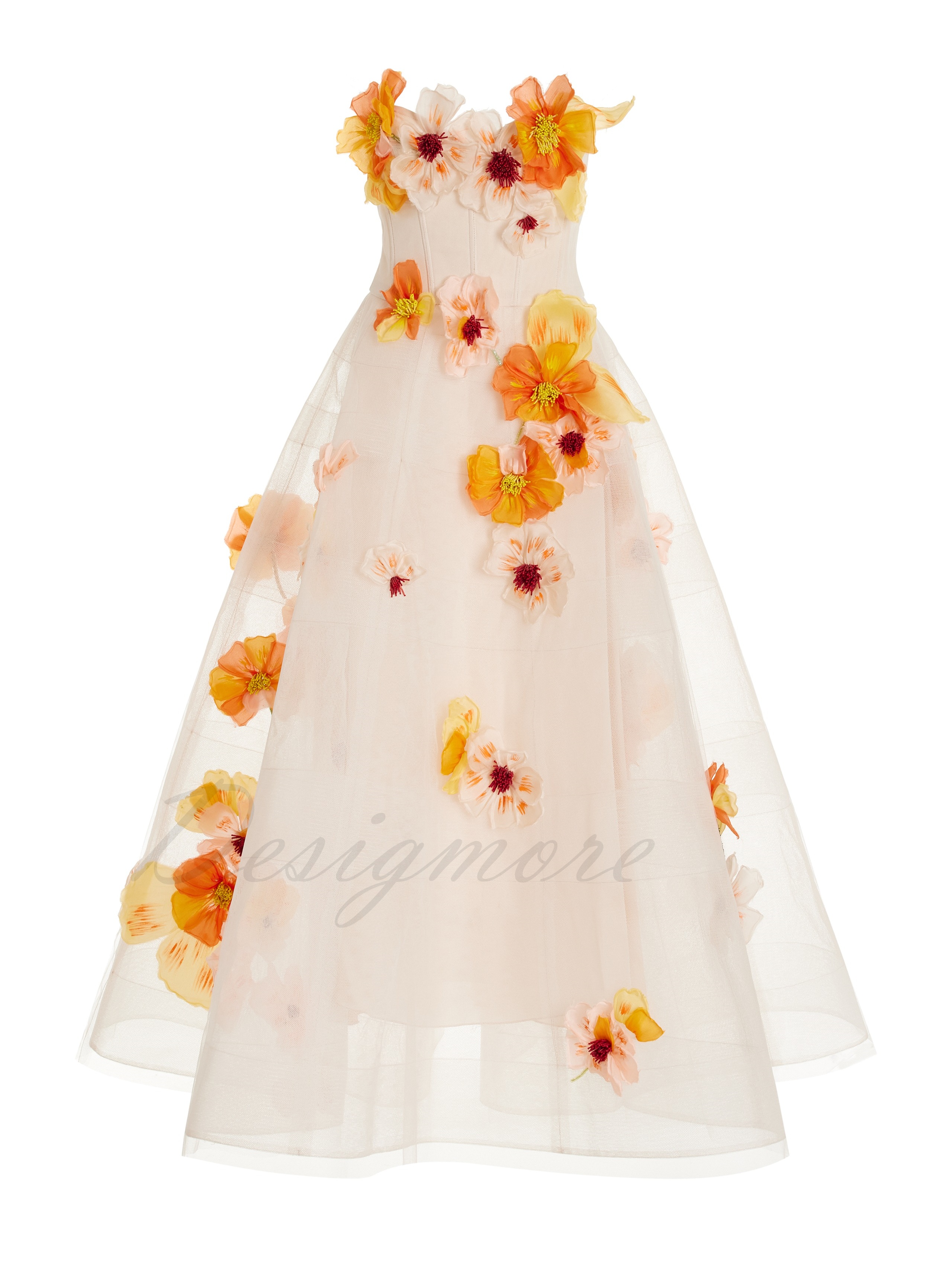 Strapless Mesh Embroidery Waist Closing Gown Temperament Dress