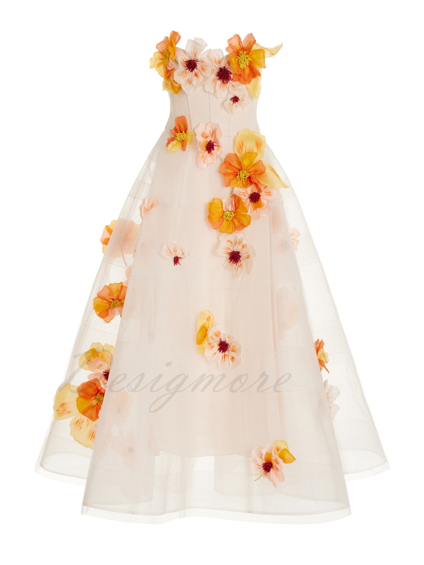 Strapless Mesh Embroidery Waist Closing Gown Temperament Dress