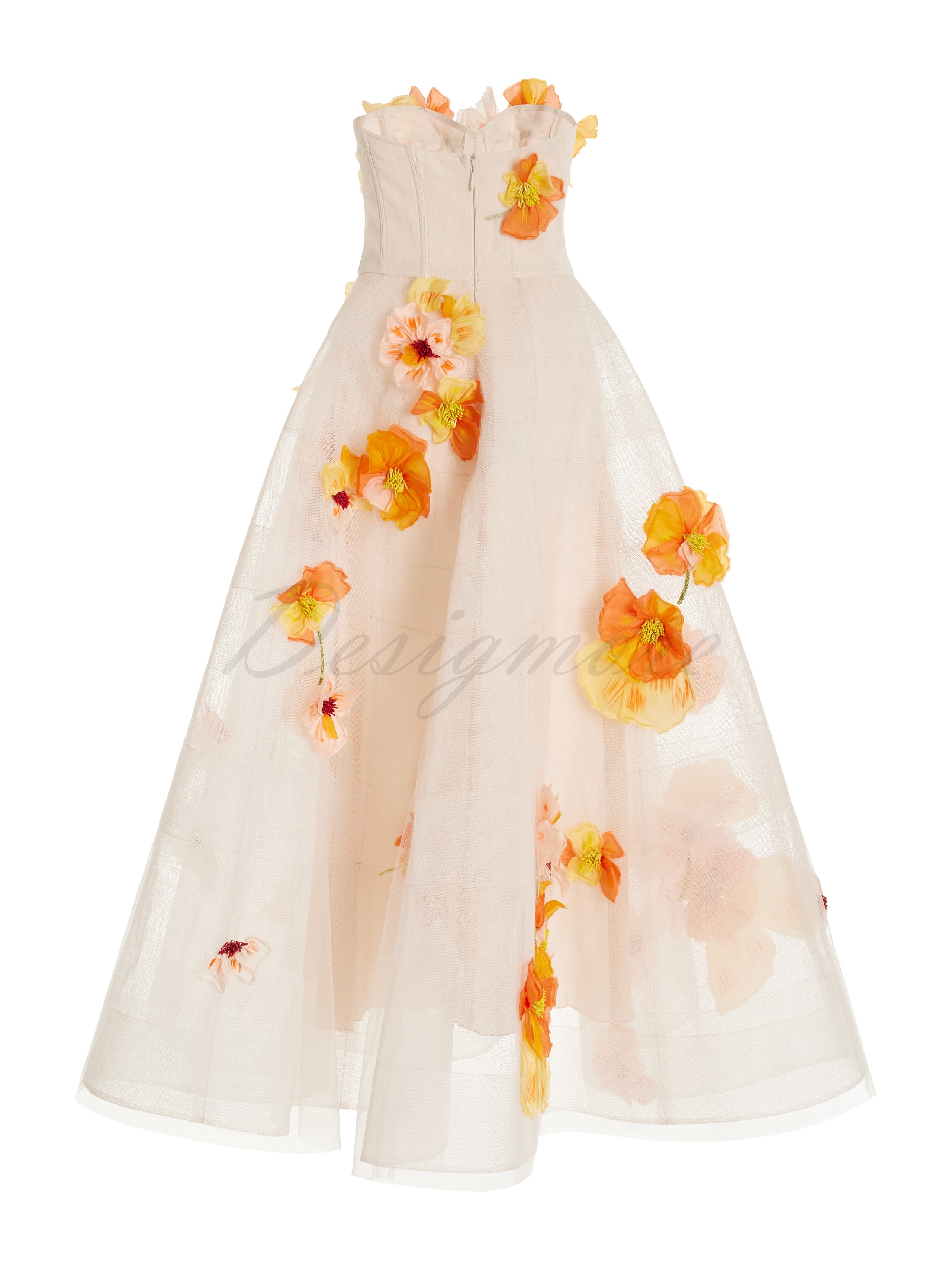 Strapless Mesh Embroidery Waist Closing Gown Temperament Dress