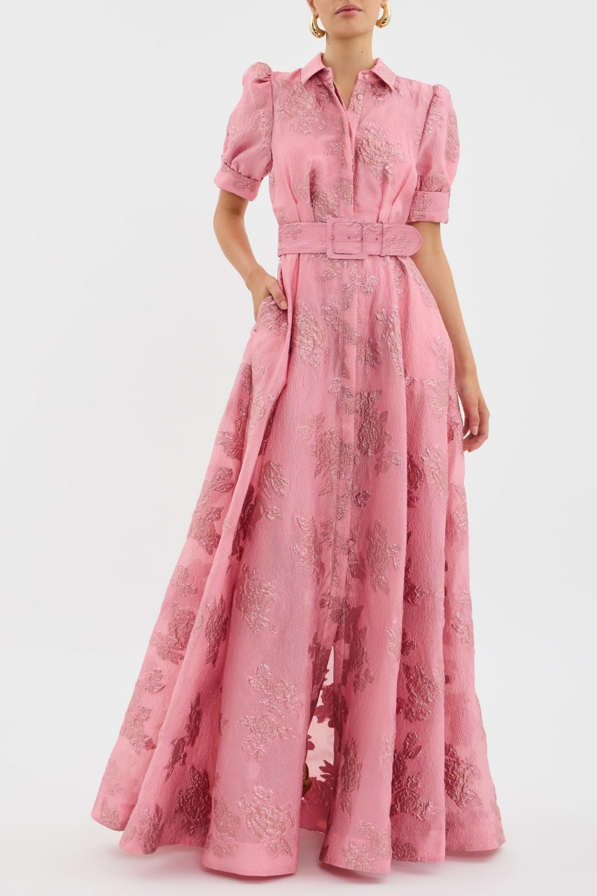 Pink Waist-cinching Button-down Maxi Dress (Buy 2 Free Shipping✔️)