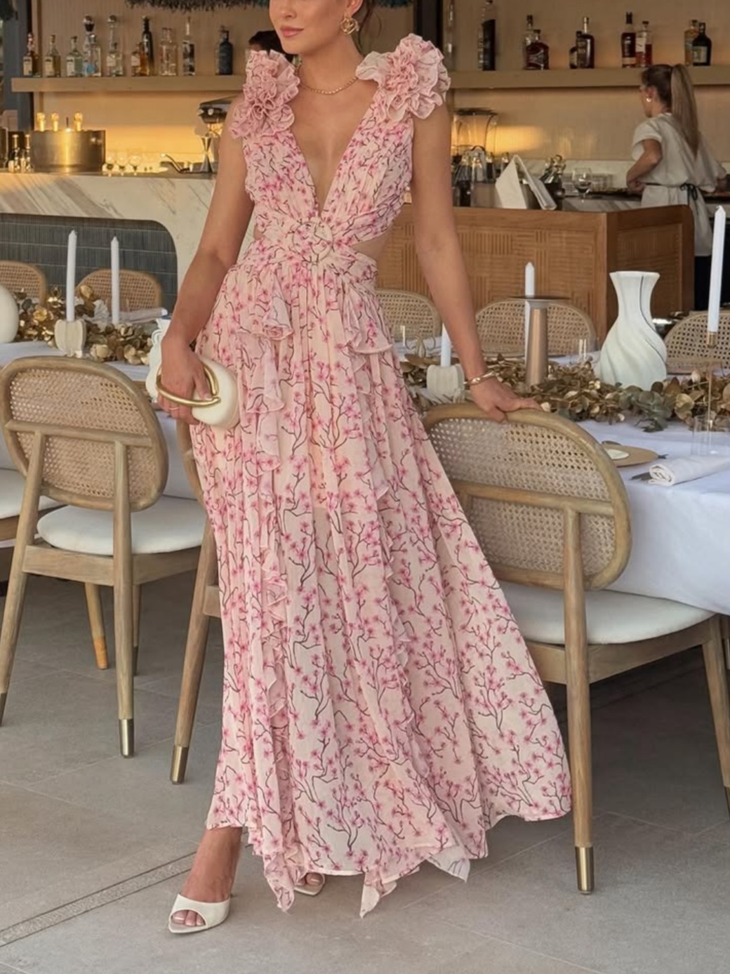 Fashion Print Backless Sexy Sling Dress