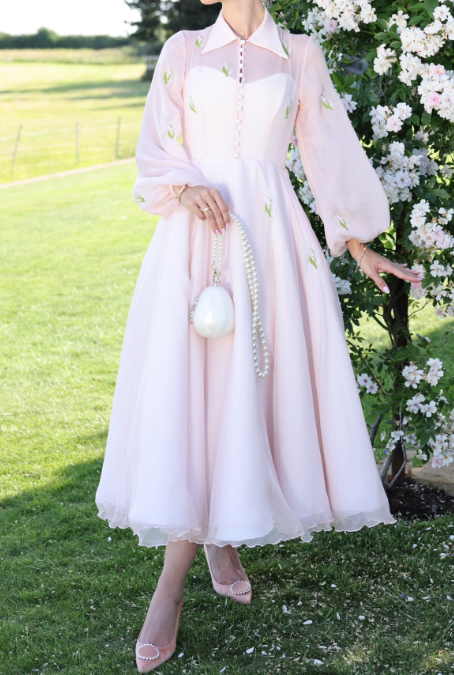 Demure Pink Flower Midi Dress