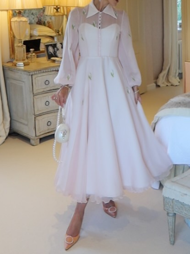 Demure Pink Flower Midi Dress