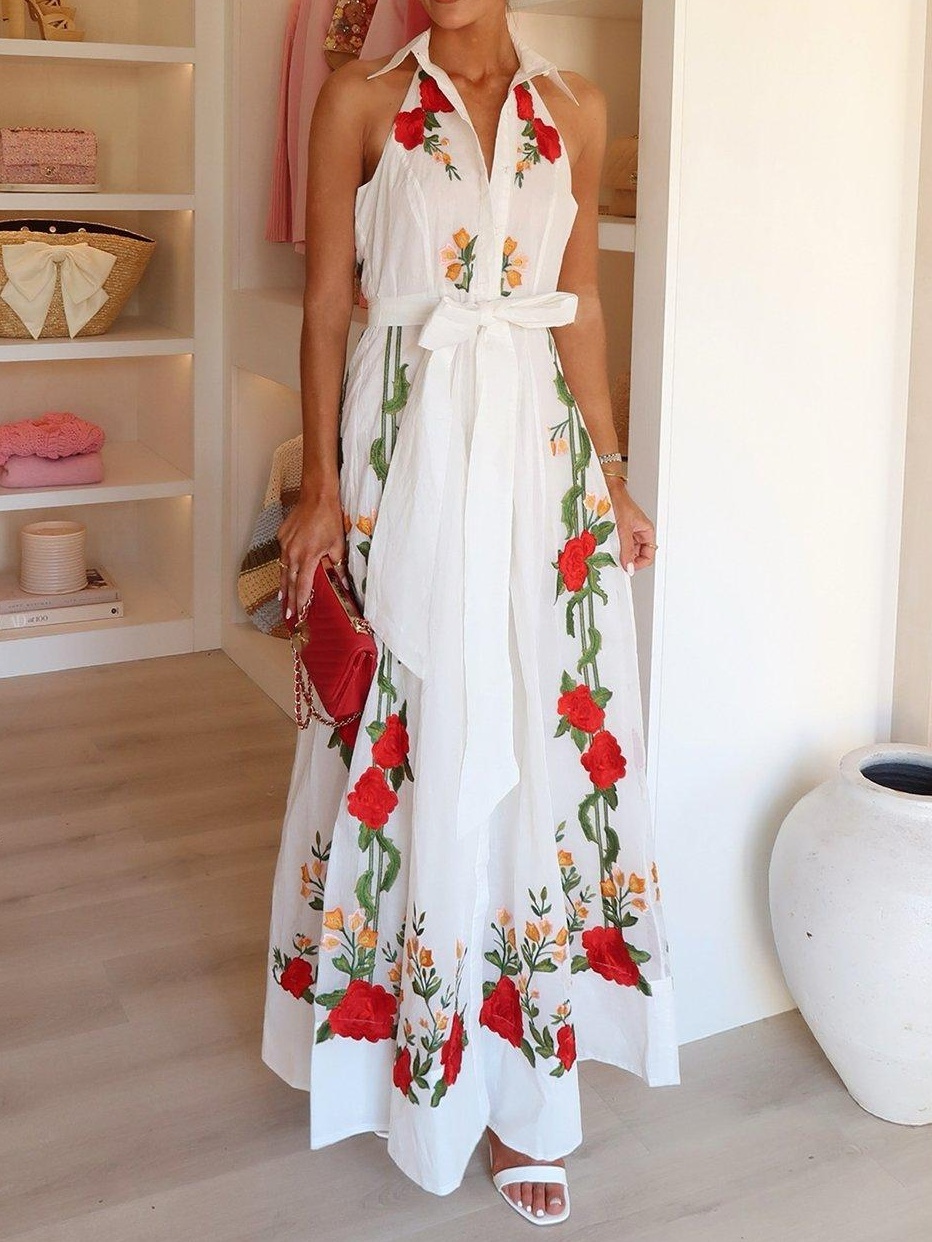 Rose Embroidered Neck Dress