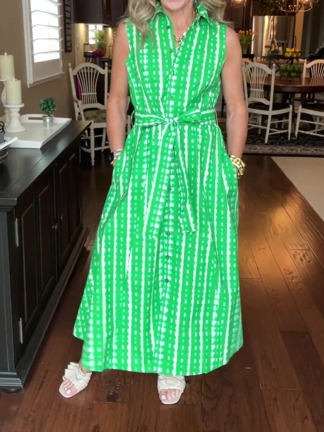 Art Stripe Print Sleeveless Shirt Dress