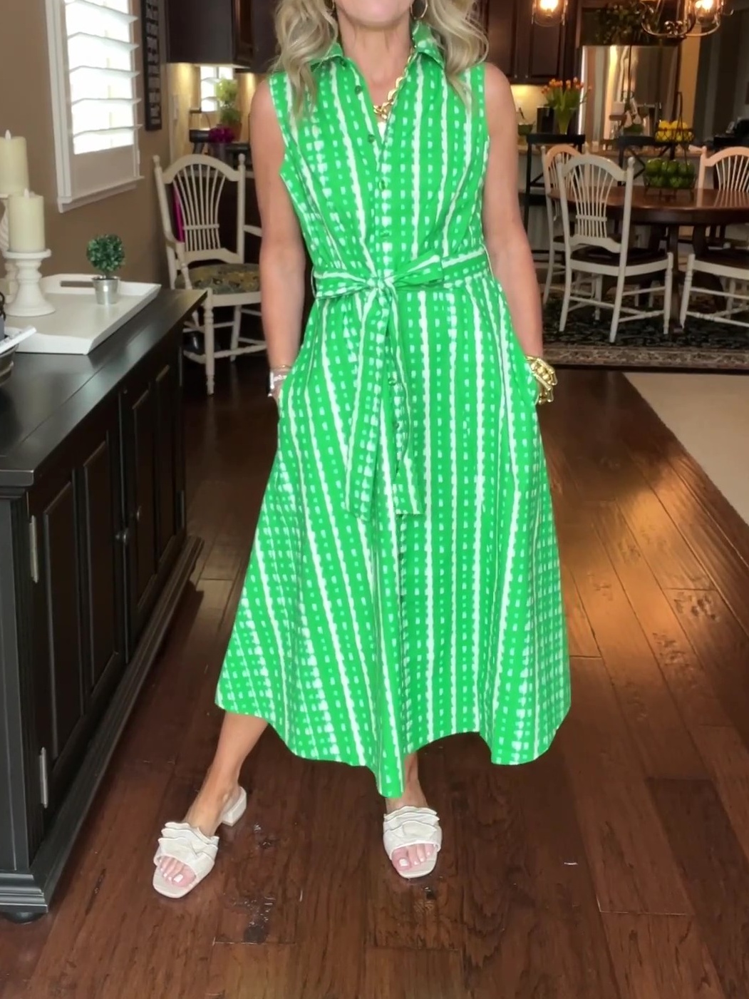 Art Stripe Print Sleeveless Shirt Dress