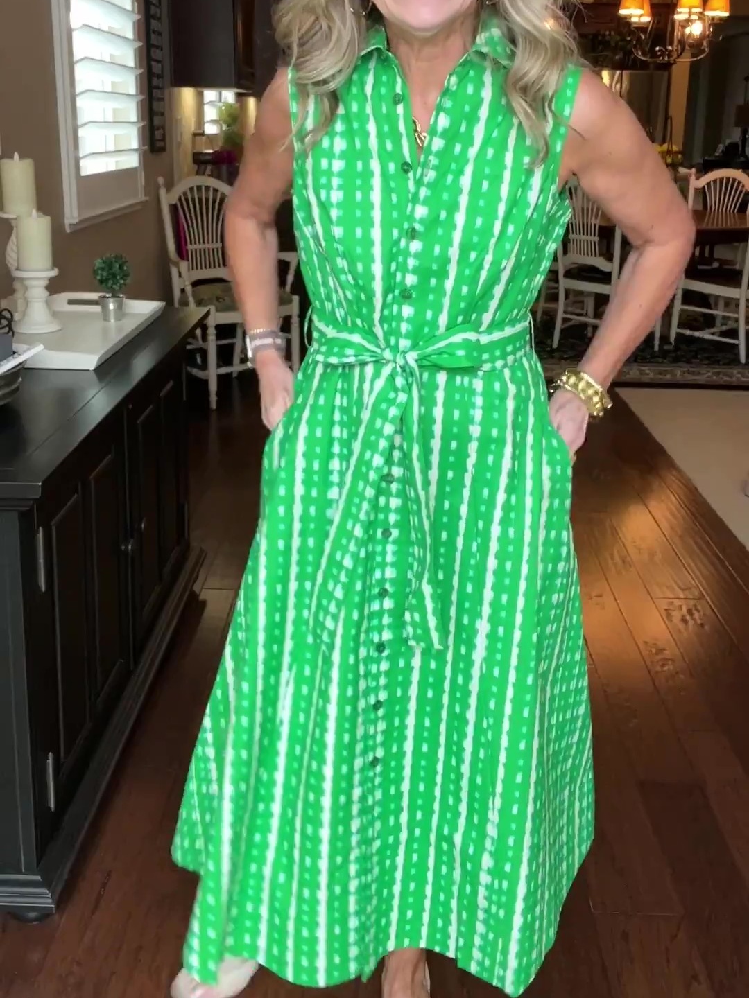 Art Stripe Print Sleeveless Shirt Dress