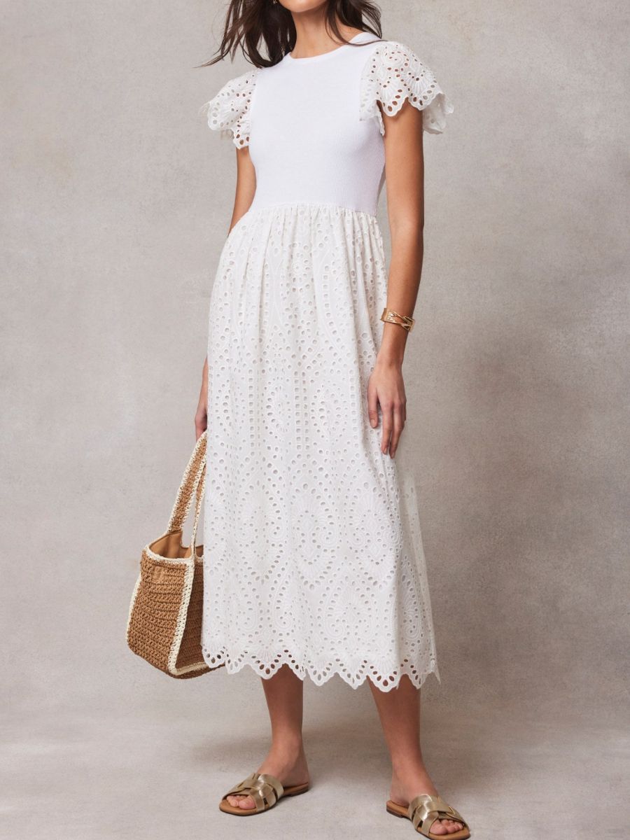 Embroidered Patchwork Midi Dress