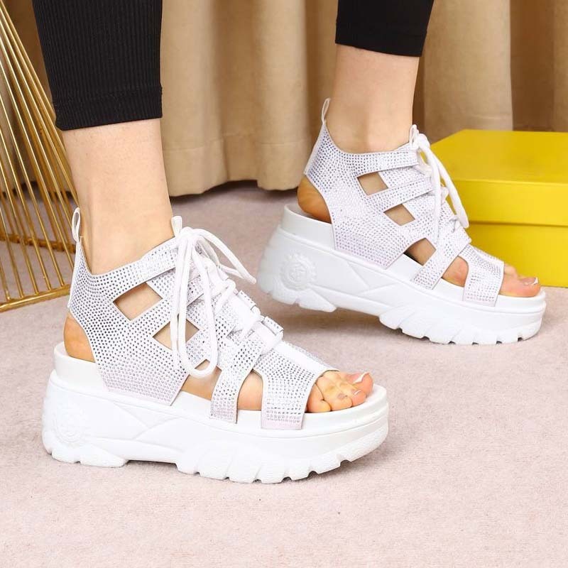 Rhinestone Sparkle Fish-toe Platform Roman Sandals