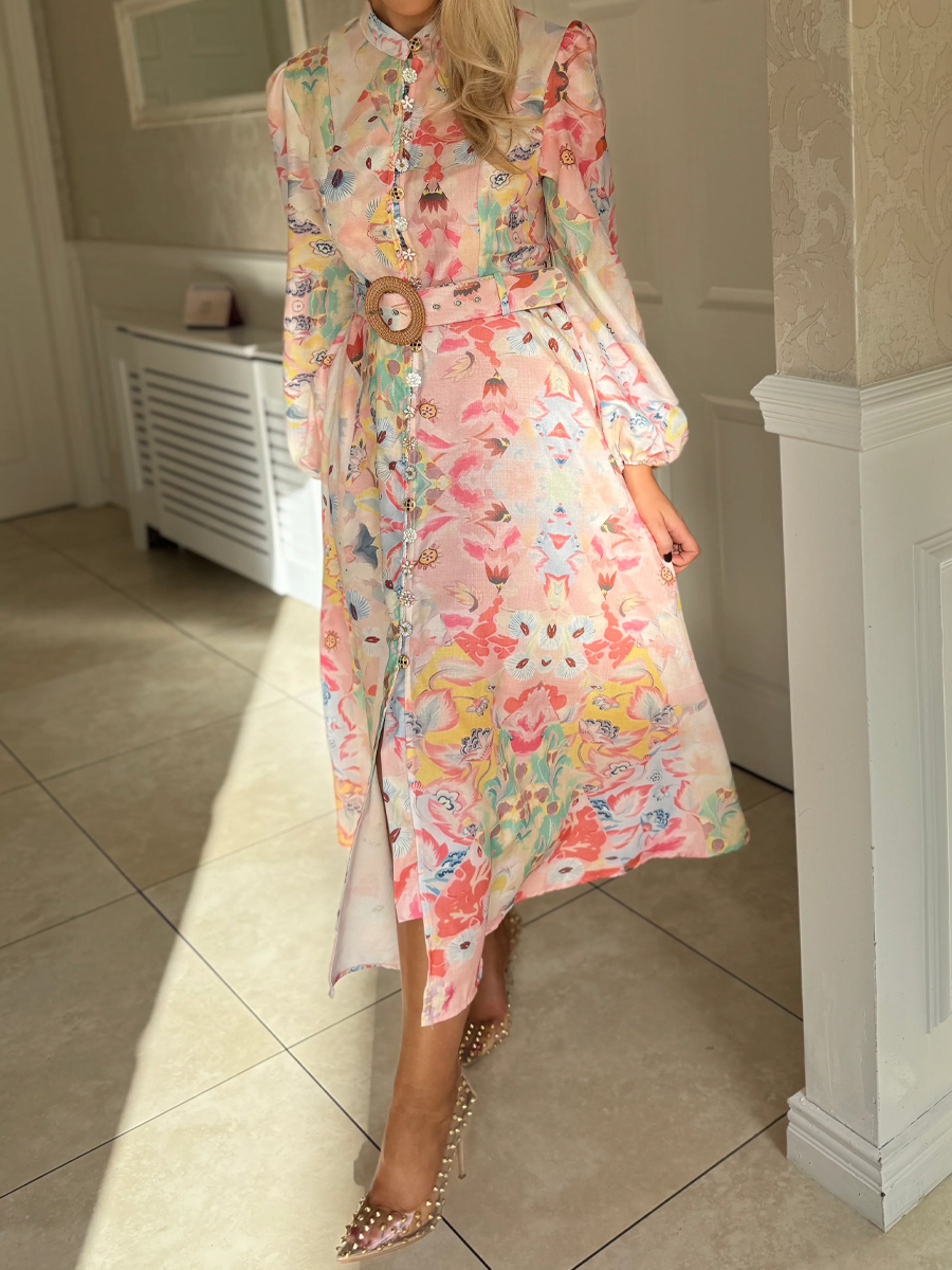 Single-breasted Pocket Stand-collar Dress