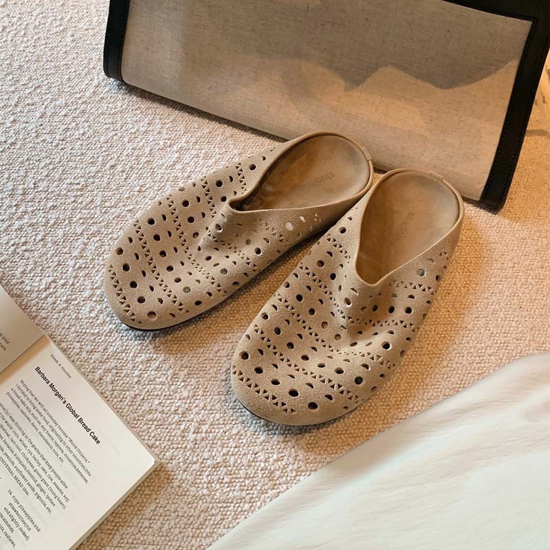 Frosted Hollow-out Carved Baotou Half Slippers