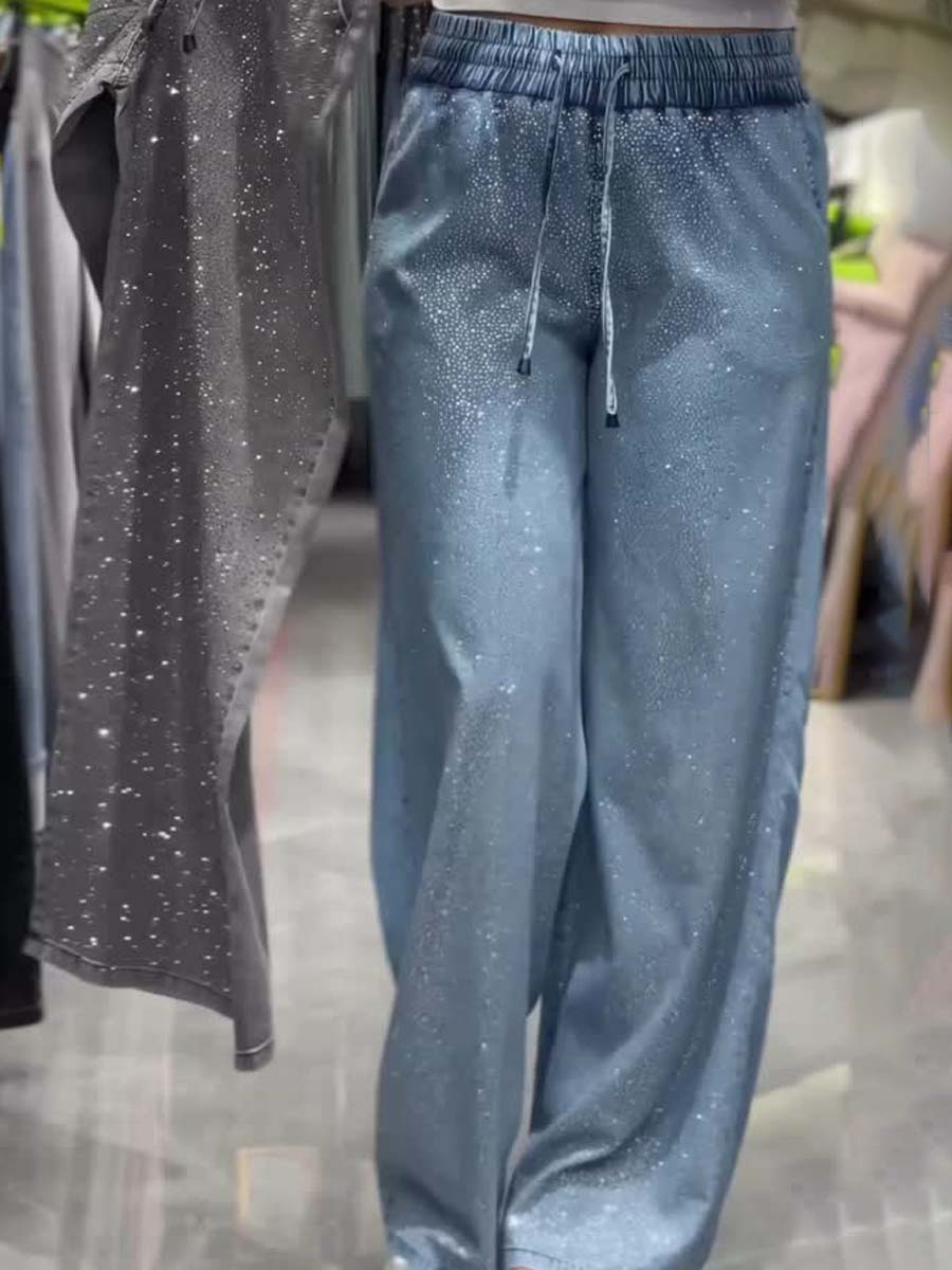 Drawstring Waist Rhinestone Sparkle Pants