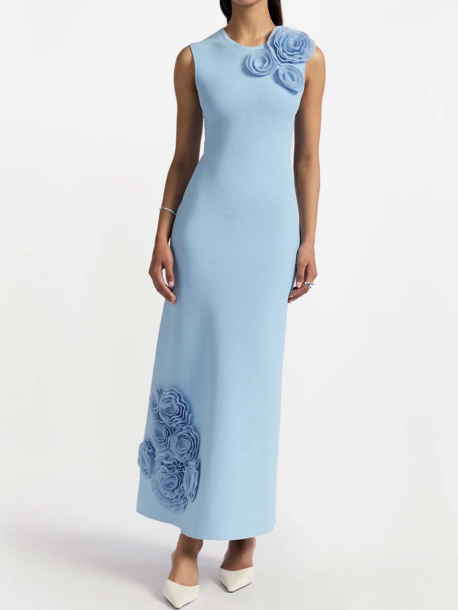 3D Flower Sleeveless Maxi Dress