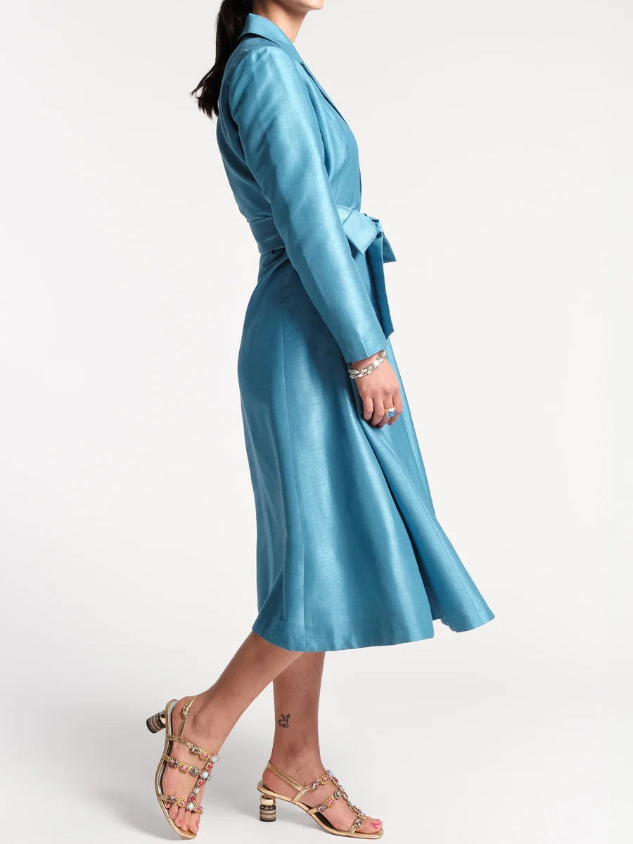 Lapel Notch Collar Printed Midi Wrap Dress