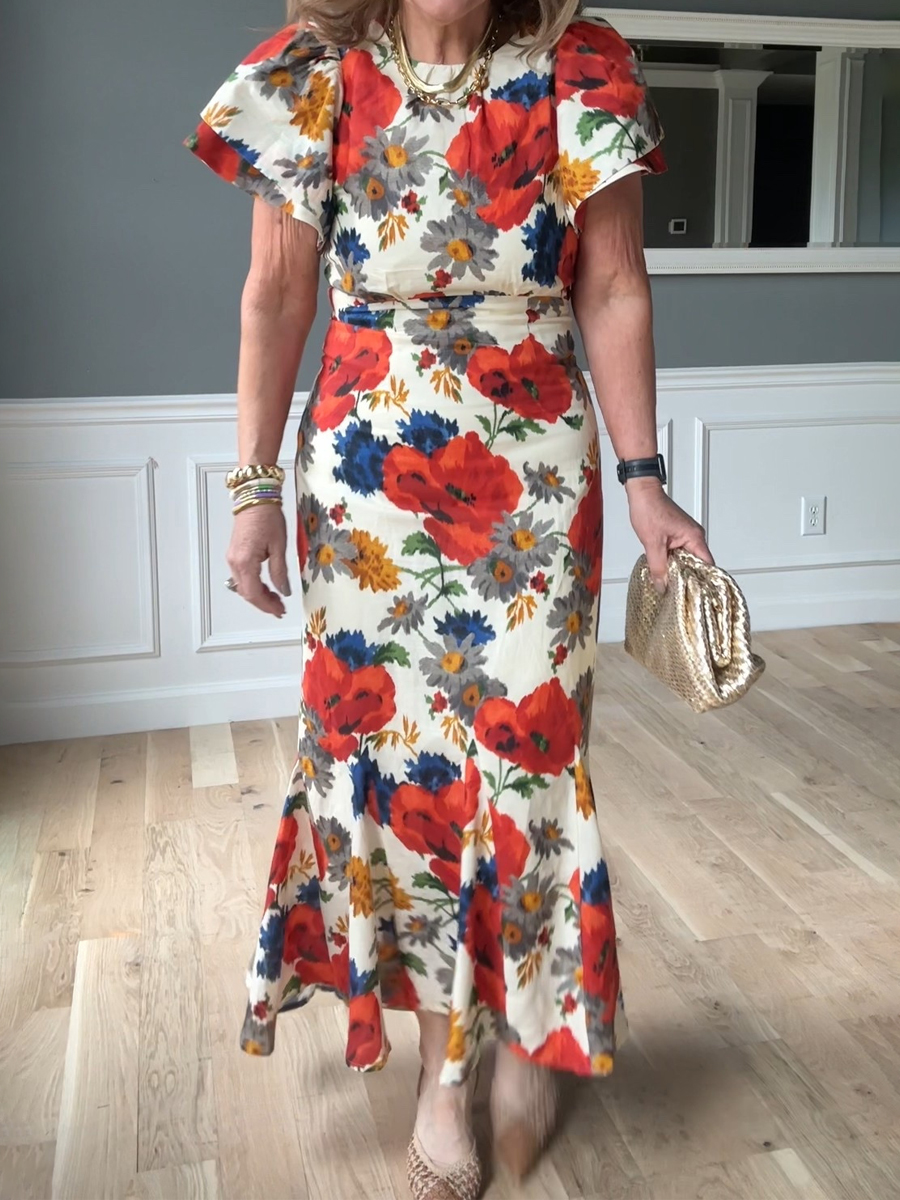 Printed Ruffled Sleeve High-low Hem Dress