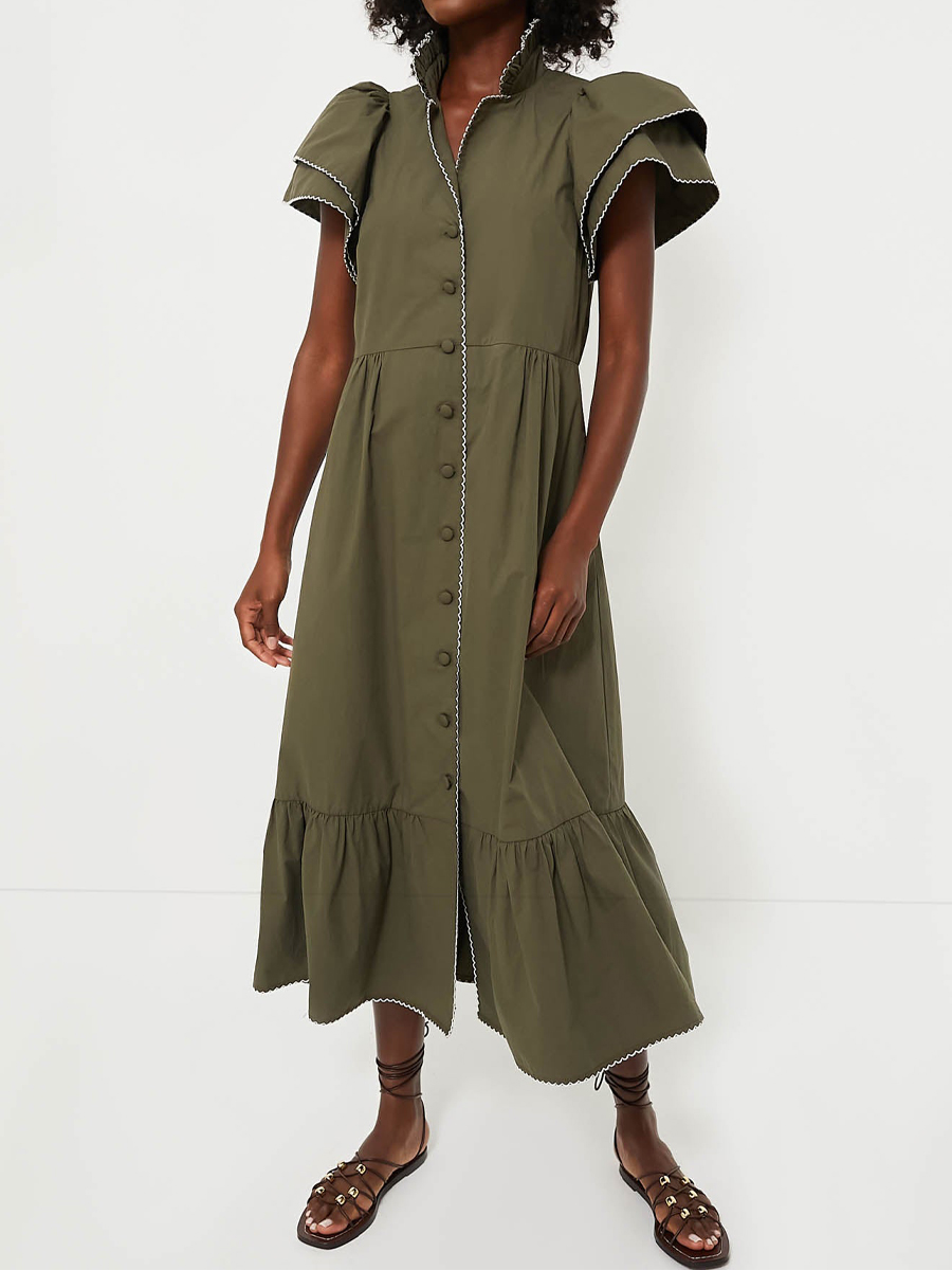 Ruffle Hem Short Ruffle Sleeve Midi Dress