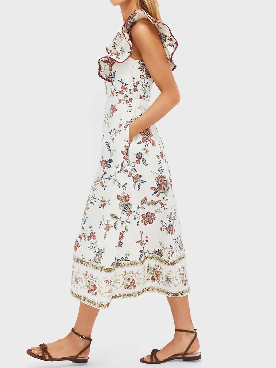 Flutter Sleeve Square Neck Printed Dress
