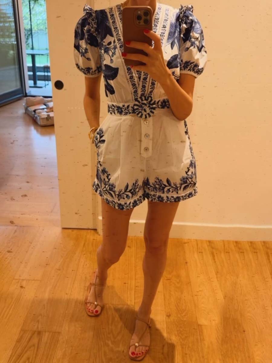 Floral-print Deep V Neck Romper