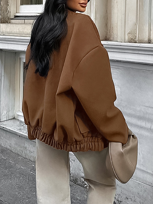 Brown Stand Collar Tweed Coat