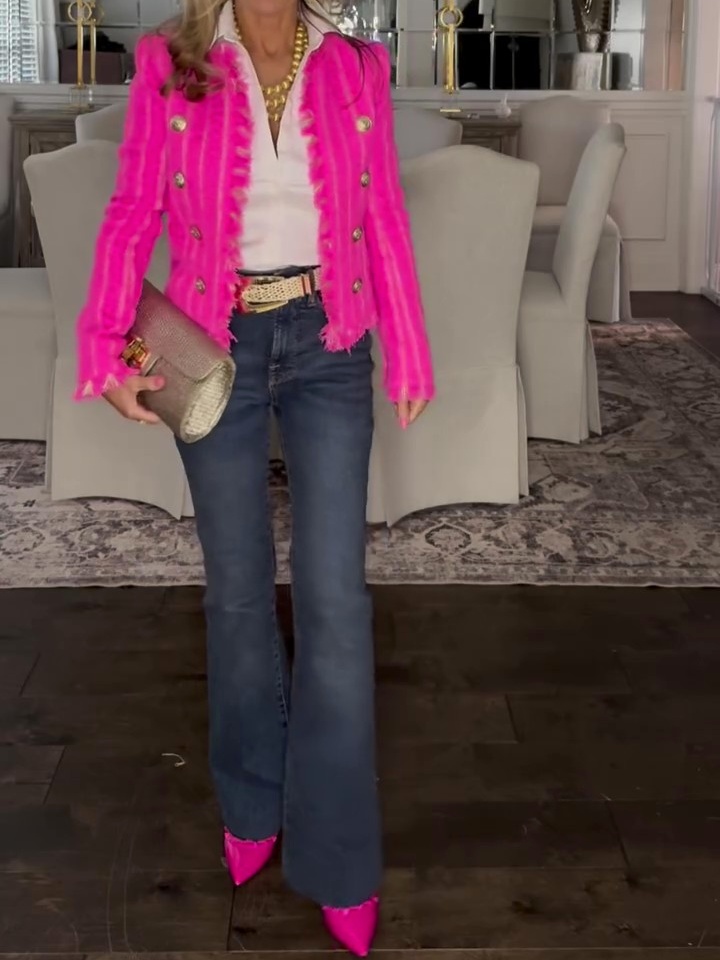 Tweed Jacket in Shocking Pink & Gold Stripe