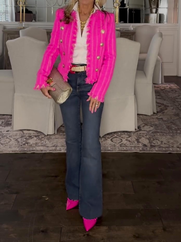 Tweed Jacket in Shocking Pink & Gold Stripe