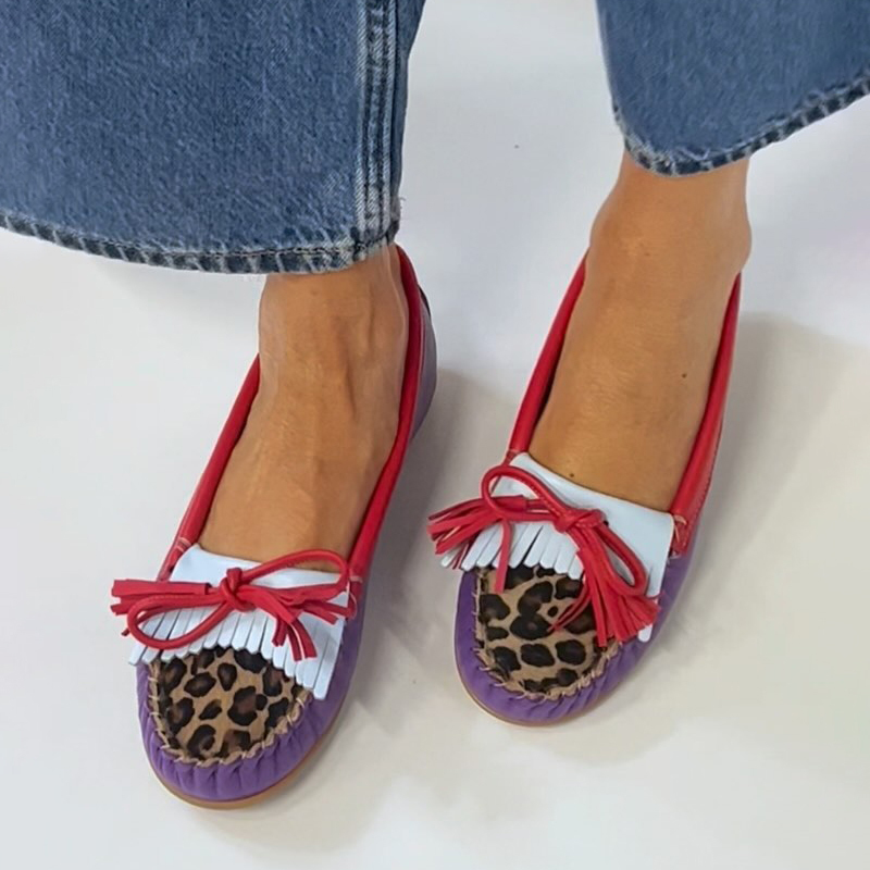 Color Block Bow Soft Bottom Flat Shoes Bean Shoes