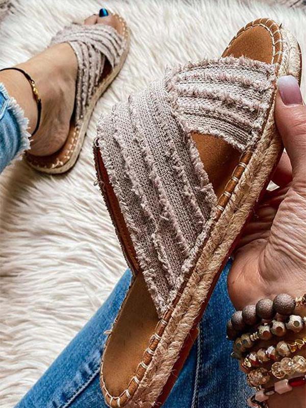 Flat Straw Cross Fisherman Shoes Bohemian Outer Sandals