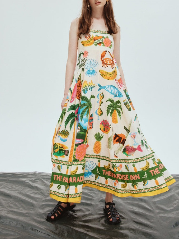 Unique Printed Smoked Rear Pocket Maxi Dress