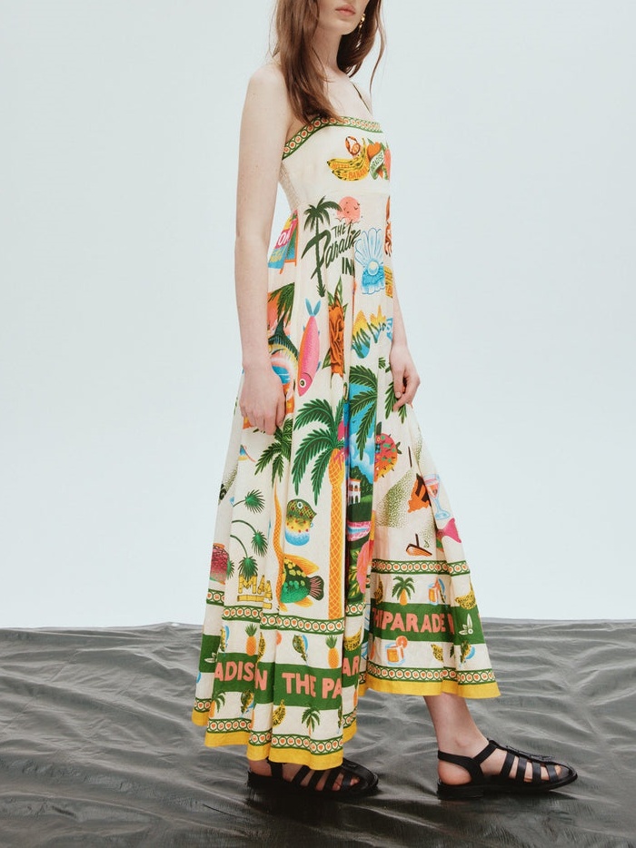 Unique Printed Smoked Rear Pocket Maxi Dress