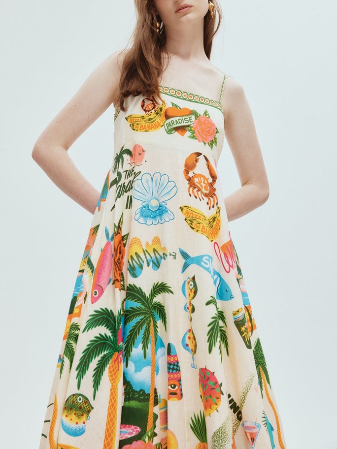 Unique Printed Smoked Rear Pocket Maxi Dress
