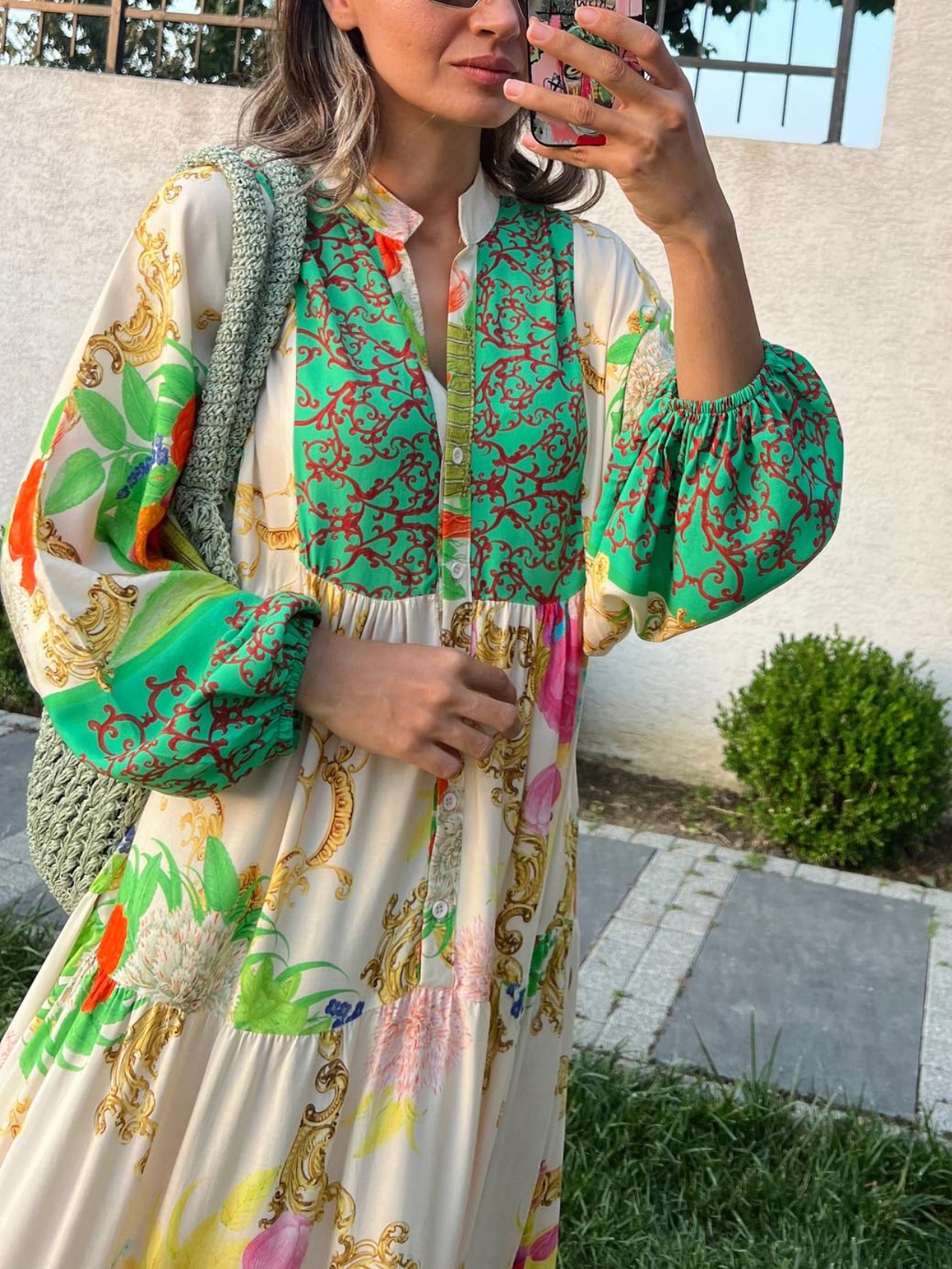Green Printed Loose Maxi Dress