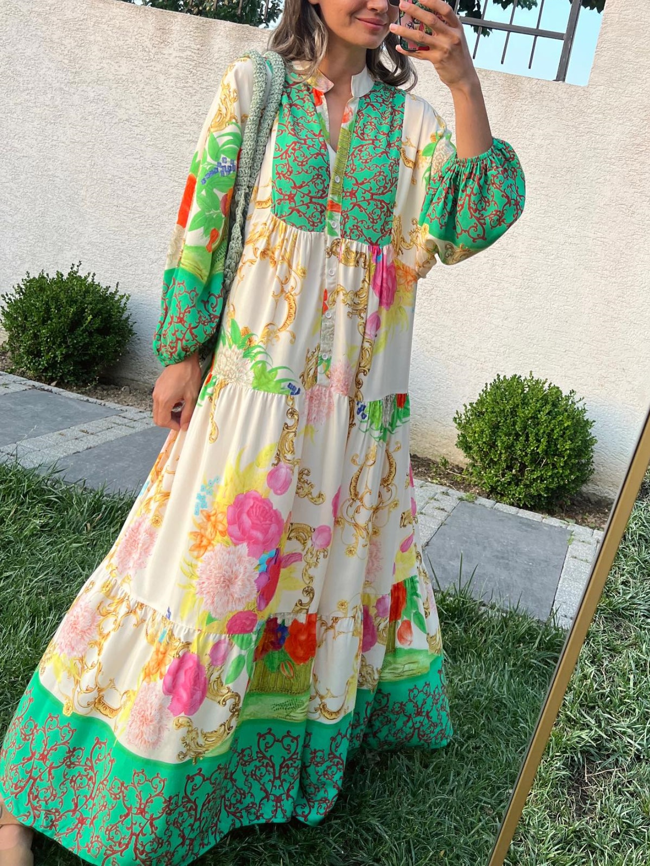 Green Printed Loose Maxi Dress