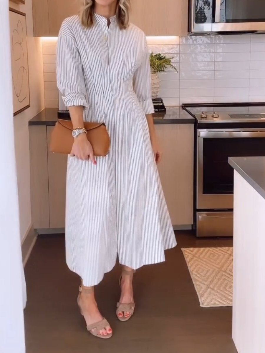 White Striped Midi Dress