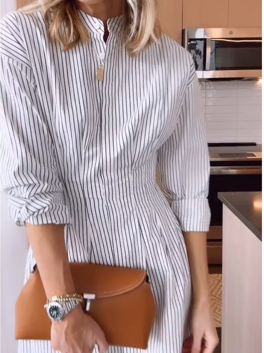 White Striped Midi Dress