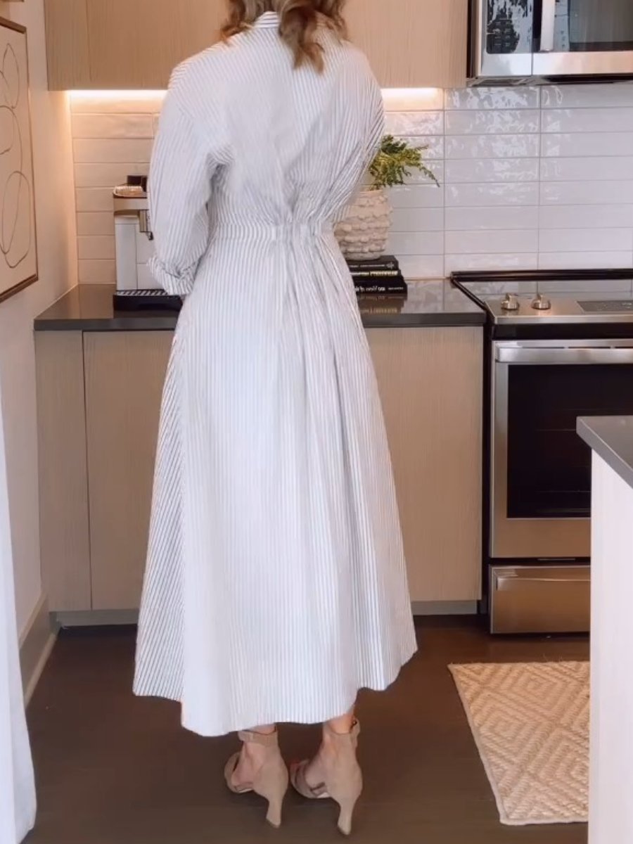 White Striped Midi Dress