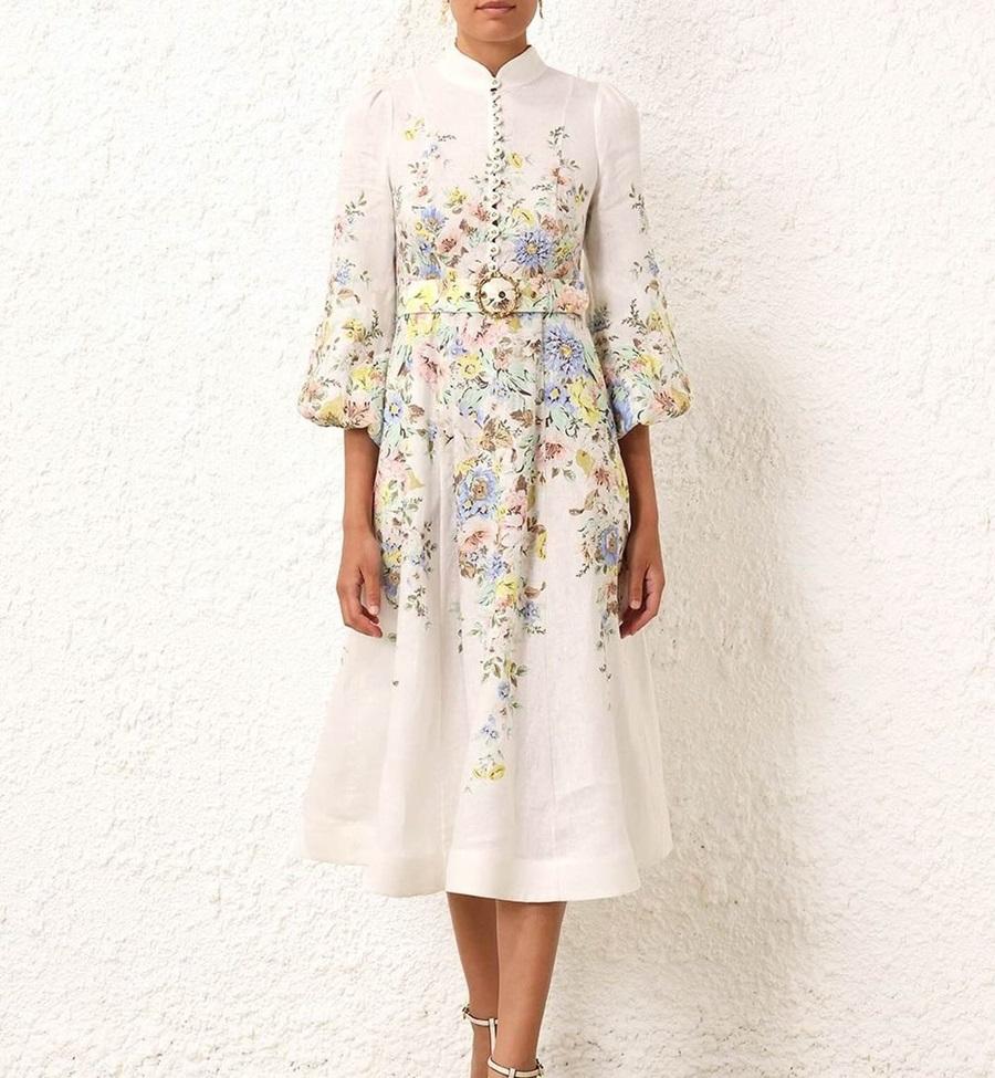 Printed Button Up Midi Dress