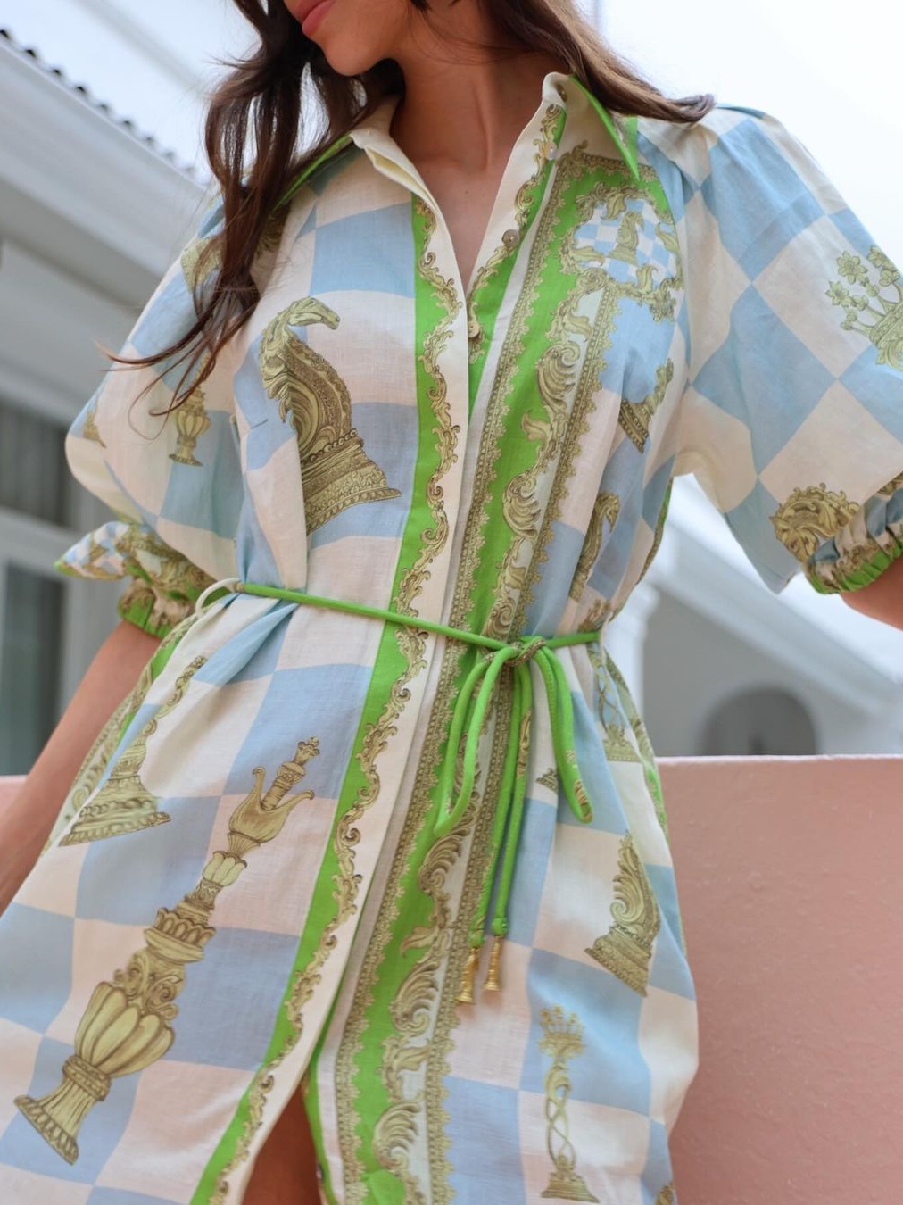 Linen Shirtdress In Multicolor