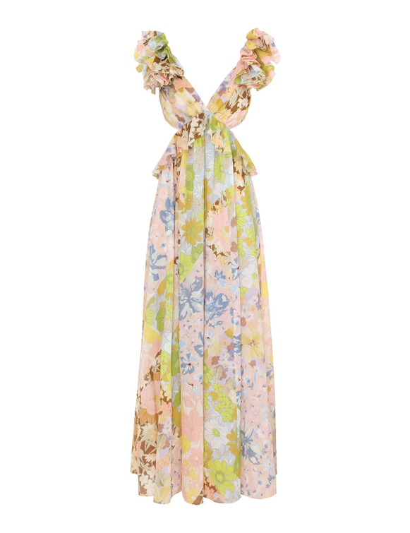 Ruffled Sleeve Printed Maxi Dress