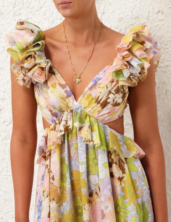 Ruffled Sleeve Printed Maxi Dress