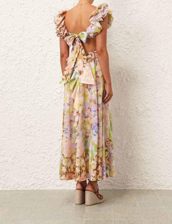 Ruffled Sleeve Printed Maxi Dress