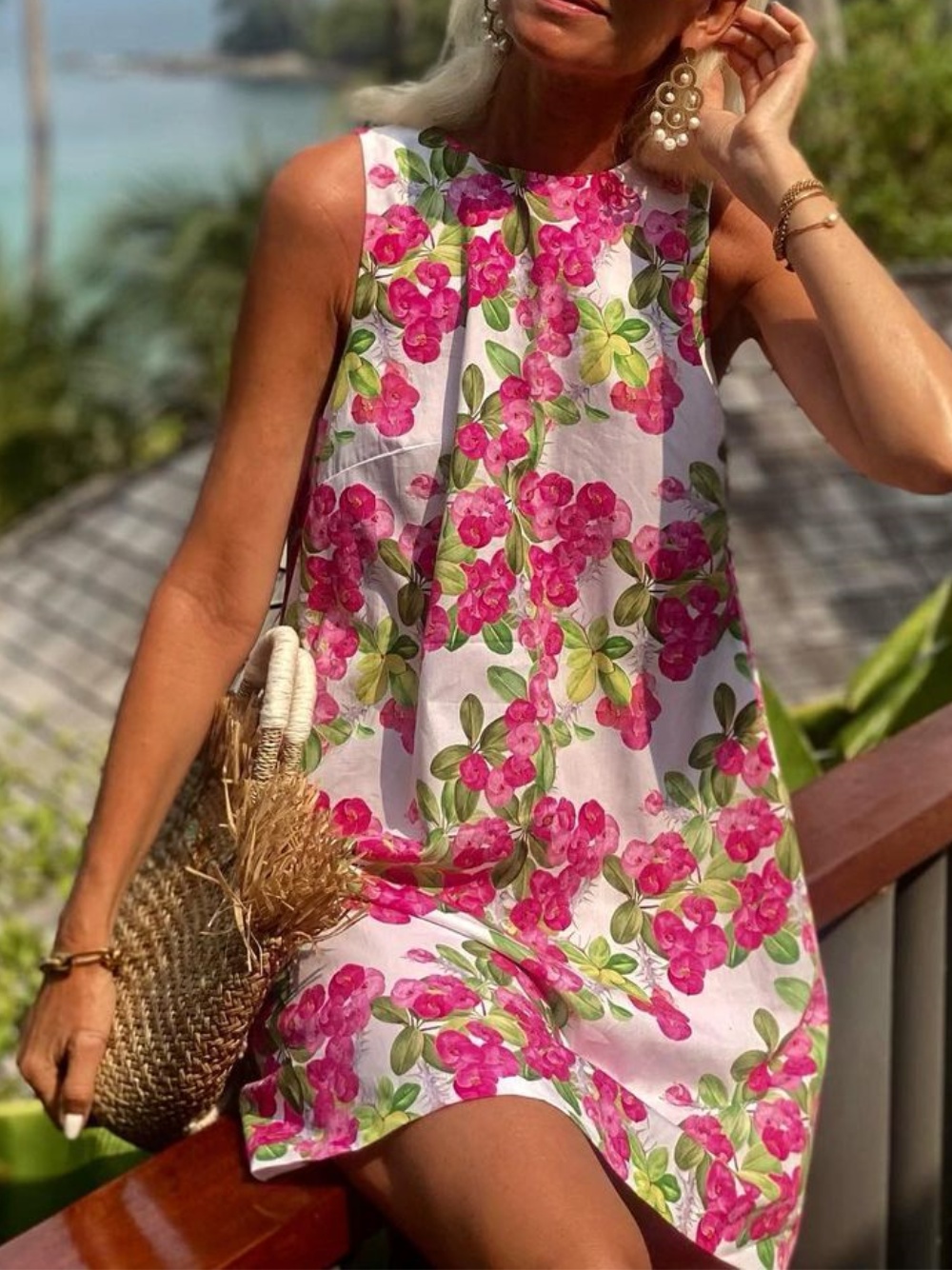 Casual Floral Sleeveless Straight Dress