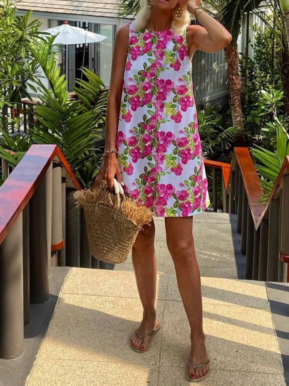Casual Floral Sleeveless Straight Dress
