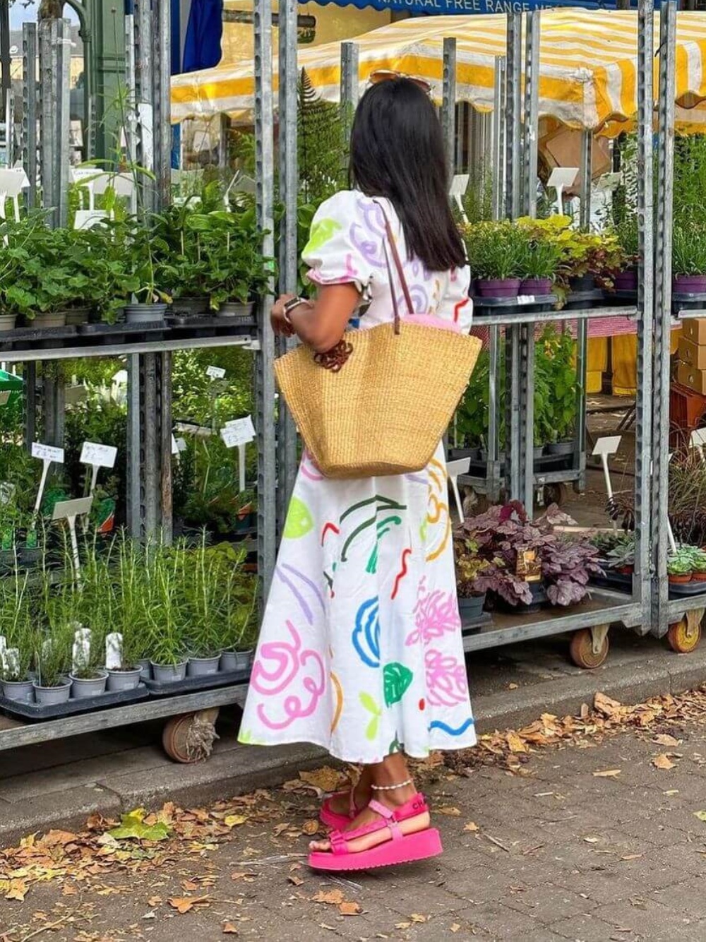 White Sketchy Floral Midi Dress